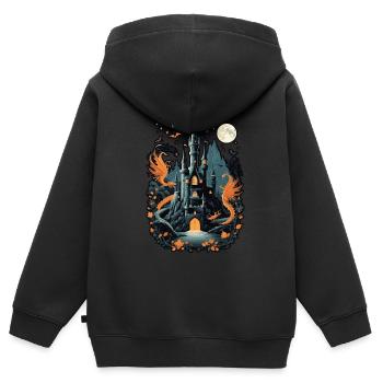 Château hanté effrayant Château hanté magique - Sweat Premium à capuche zippé enfant bio - noir - Dos - AI Model Kid Male (0cm)