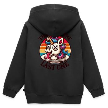 licorne drôle disant humour noir plus drôle - Sweat Premium à capuche zippé enfant bio - noir - Dos - AI Model Kid Male (0cm)