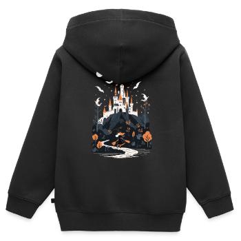 Château hanté effrayant Château hanté magique - Sweat Premium à capuche zippé enfant bio - noir - Dos - AI Model Kid Male (0cm)