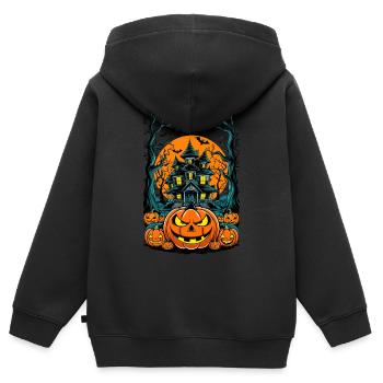 Gespenstisches Geisterhaus Gruselige Geistervilla - Kinder Premium Organic Zip Hoodie - Schwarz - Hinten - AI Model Kid Male (0cm)