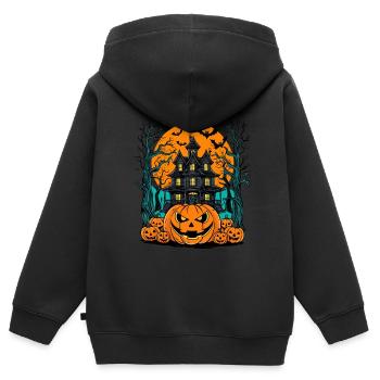 Gespenstisches Geisterhaus Gruselige Geistervilla - Kinder Premium Organic Zip Hoodie - Schwarz - Hinten - AI Model Kid Male (0cm)