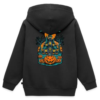 Gespenstisches Geisterhaus Gruselige Geistervilla - Kinder Premium Organic Zip Hoodie - Schwarz - Hinten - AI Model Kid Male (0cm)
