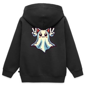 Oreilles de chat fantôme Kemonomimi fille Halloween - Sweat Premium à capuche zippé enfant bio - noir - Dos - AI Model Kid Male (0cm)