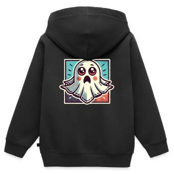 Erschrockenes Gespenst Lustiges Geister Design - Kinder Premium Organic Zip Hoodie - Schwarz - Hinten - AI Model Kid Male (0cm)