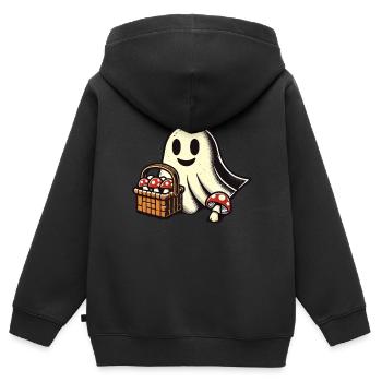 unheMushroom Picker Ghost Amateur de champignons fantomatiques - Sweat Premium à capuche zippé enfant bio - noir - Dos - AI Model Kid Male (0cm)