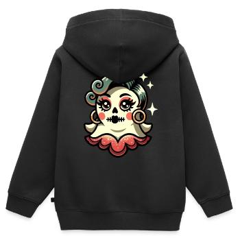 Drôle Glamour Ghoul Flashy Halloween Fille - Sweat Premium à capuche zippé enfant bio - noir - Dos - AI Model Kid Male (0cm)
