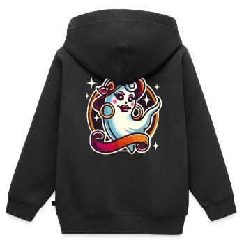 Drôle Glamour Goule Flashy Halloween - Sweat Premium à capuche zippé enfant bio - noir - Dos - AI Model Kid Male (0cm)