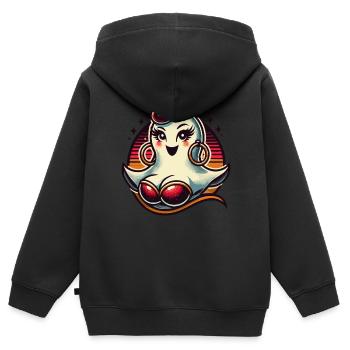 Drôle Glamour Goule Flashy Halloween - Sweat Premium à capuche zippé enfant bio - noir - Dos - AI Model Kid Male (0cm)