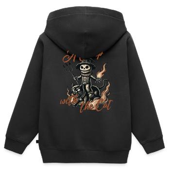 Halloween : Une aventure effrayante avec le chat - Sweat Premium à capuche zippé enfant bio - noir - Dos - AI Model Kid Male (0cm)