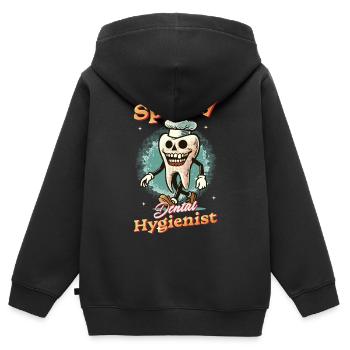 Spooky Zahnhygieniker Halloween Spaß - Kinder Premium Organic Zip Hoodie - Schwarz - Hinten - AI Model Kid Male (0cm)