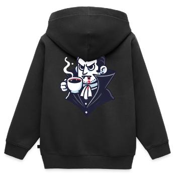 Dracula Coffee Time Cartoon Design - Sweat Premium à capuche zippé enfant bio - noir - Dos - AI Model Kid Male (0cm)