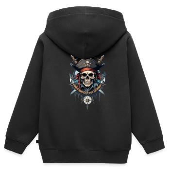 Drapeaux de pirate crâne Jolly Roger costume de pirate - Sweat Premium à capuche zippé enfant bio - noir - Dos - AI Model Kid Male (0cm)