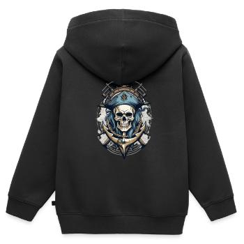 Drapeaux de pirate crâne Jolly Roger costume de pirate - Sweat Premium à capuche zippé enfant bio - noir - Dos - AI Model Kid Male (0cm)