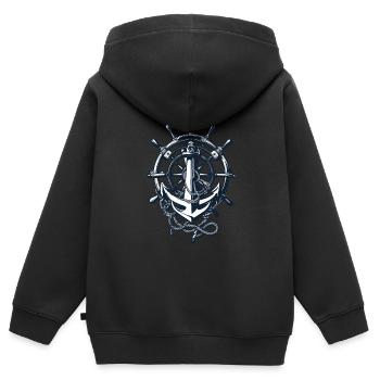 Kapitän Steuerrad Anker Abenteuer Segen - Kinder Premium Organic Zip Hoodie - Schwarz - Hinten - AI Model Kid Male (0cm)