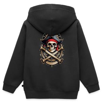 Drapeaux de pirate crâne Jolly Roger costume de pirate - Sweat Premium à capuche zippé enfant bio - noir - Dos - AI Model Kid Male (0cm)