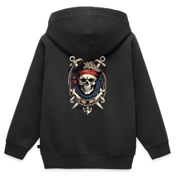 Drapeaux de pirate crâne Jolly Roger costume de pirate - Sweat Premium à capuche zippé enfant bio - noir - Dos - AI Model Kid Male (0cm)