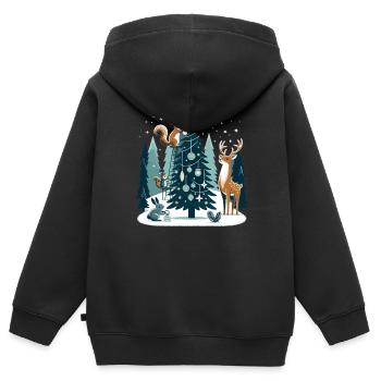 Weihnachtsdesign mit Waldtieren am Weihnachtsbaum - Kinder Premium Organic Zip Hoodie - Schwarz - Hinten - AI Model Kid Male (0cm)