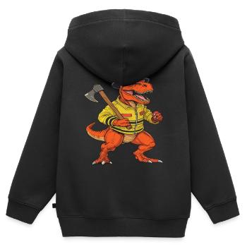 Feuerwehrmann T-Rex Lustiges heroisches Design - Kinder Premium Organic Zip Hoodie - Schwarz - Hinten - AI Model Kid Male (0cm)