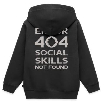 "Error 404 Social Skills Not Found" Funny Quote - Kids Premium Organic Zip-up Hoodie - black - Back - AI Model Kid Male (0cm)
