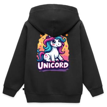 Unicord - Licorne mignonne avec une touche amusante - Sweat Premium à capuche zippé enfant bio - noir - Dos - AI Model Kid Male (0cm)