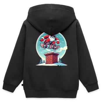 Skateboardender Weihnachtsmann Spaßiger Winter - Kinder Premium Organic Zip Hoodie - Schwarz - Hinten - AI Model Kid Male (0cm)
