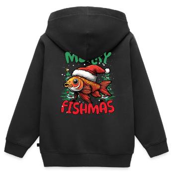 Joyeux Poisson Poissons Drôles Noël - Sweat Premium à capuche zippé enfant bio - noir - Dos - AI Model Kid Male (0cm)