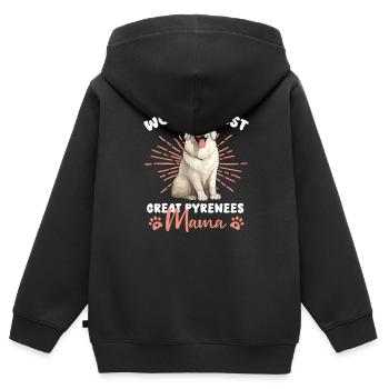 Bouvier des Pyrénées Grande Maman des Pyrénées - Sweat Premium à capuche zippé enfant bio - noir - Dos - AI Model Kid Male (0cm)