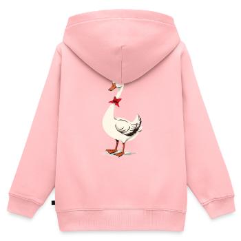 Oie festive avec chapeau de père Noël - Sweat Premium à capuche zippé enfant bio - rose - Dos - AI Model Kid Female (0cm)