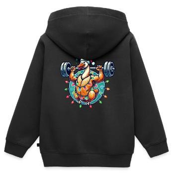 Lustige Weihnachtsgans Bodybuilding Masseaufbau - Kinder Premium Organic Zip Hoodie - Schwarz - Hinten - AI Model Kid Male (0cm)