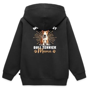 Bull Terrier Groovy Bull Terrier Maman - Sweat Premium à capuche zippé enfant bio - noir - Dos - AI Model Kid Male (0cm)