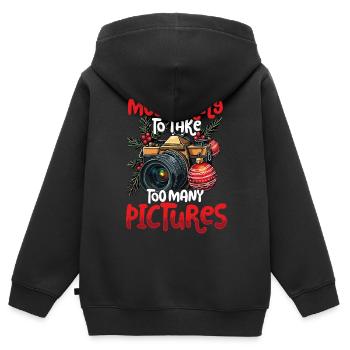 Le plus susceptible de prendre trop de photos Noël - Sweat Premium à capuche zippé enfant bio - noir - Dos - AI Model Kid Male (0cm)