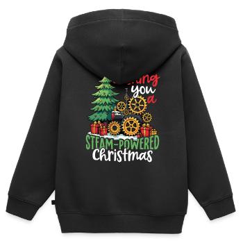 Wishing you a Steam-Powered Weihnachten - Kinder Premium Organic Zip Hoodie - Schwarz - Hinten - AI Model Kid Male (0cm)
