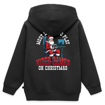 Les plus susceptibles de jouer à des jeux vidéo à Noël - Sweat Premium à capuche zippé enfant bio - noir - Dos - AI Model Kid Male (0cm)