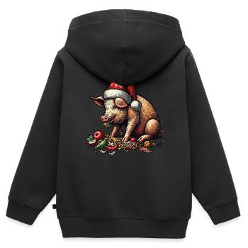 Cochon de Noël à l’appétit festif - Sweat Premium à capuche zippé enfant bio - noir - Dos - AI Model Kid Male (0cm)
