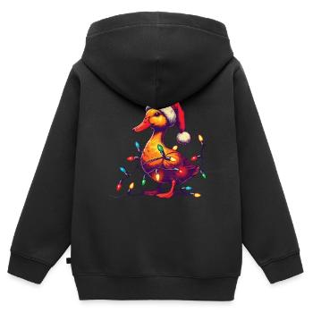 Weihnachten Lustige Ente Mit Lichterkette - Kinder Premium Organic Zip Hoodie - Schwarz - Hinten - AI Model Kid Male (0cm)