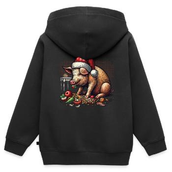 Gieriges Weihnachtsschwein Mit Mütze - Kinder Premium Organic Zip Hoodie - Schwarz - Hinten - AI Model Kid Male (0cm)