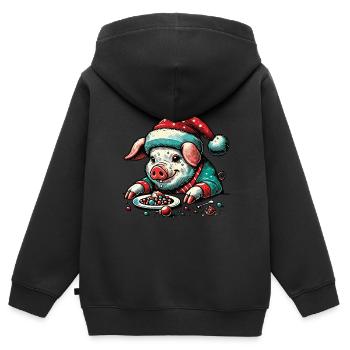 Gieriges Weihnachtsschwein - Kinder Premium Organic Zip Hoodie - Schwarz - Hinten - AI Model Kid Male (0cm)