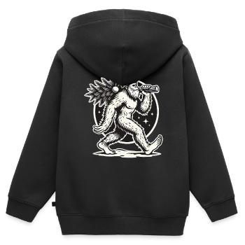 Weihnachtlicher Bigfoot Mit Tannenbaum - Kinder Premium Organic Zip Hoodie - Schwarz - Hinten - AI Model Kid Male (0cm)