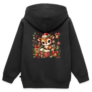 Niedliches Rentier Mit Weihnachtsdekoration - Kinder Premium Organic Zip Hoodie - Schwarz - Hinten - AI Model Kid Male (0cm)