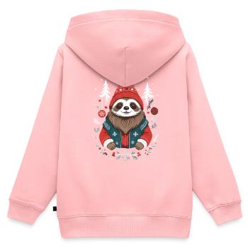 Weihnachtliches Faultier Im Winterwald - Kinder Premium Organic Zip Hoodie - Rosa - Hinten - AI Model Kid Female (0cm)