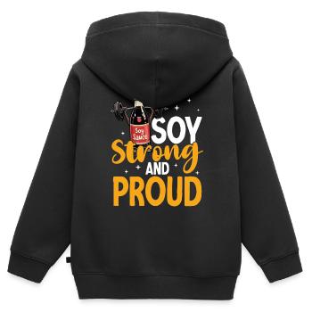 Soja Fort Et Fier Drôle Fitness - Sweat Premium à capuche zippé enfant bio - noir - Dos - AI Model Kid Male (0cm)