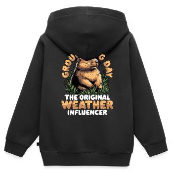 Alles Gute Zum Murmeltier-tag, Wetterbeeinflusser - Kinder Premium Organic Zip Hoodie - Schwarz - Hinten - AI Model Kid Male (0cm)