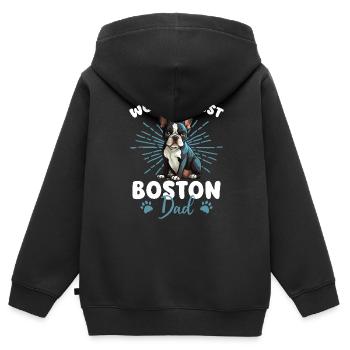 Boston Terrier Groovy Boston Dad - Sweat Premium à capuche zippé enfant bio - noir - Dos - AI Model Kid Male (0cm)