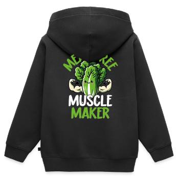 Fleischfreier Muskelmacher, Lustiges Veganes - Kinder Premium Organic Zip Hoodie - Schwarz - Hinten - AI Model Kid Male (0cm)