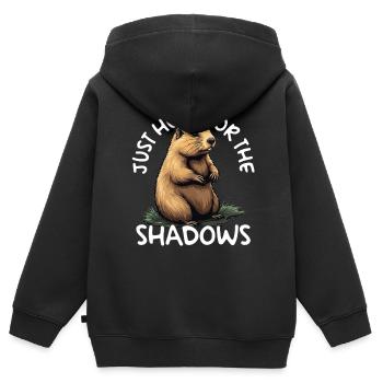 Just Here For The Shadows Lustiger Murmeltier-tag - Kinder Premium Organic Zip Hoodie - Schwarz - Hinten - AI Model Kid Male (0cm)
