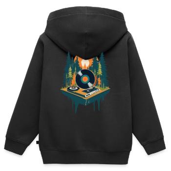 Musik Retro Streetwear Plattenspieler - Kinder Premium Organic Zip Hoodie - Schwarz - Hinten - AI Model Kid Male (0cm)