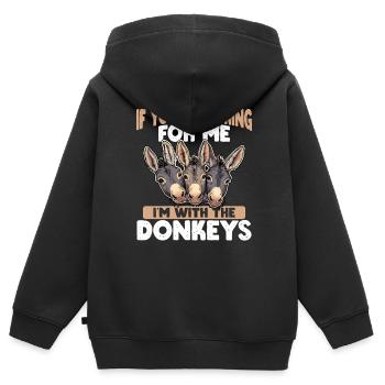 Wenn Du Mich Suchst, Bin Ich Bei Den Esel - Kinder Premium Organic Zip Hoodie - Schwarz - Hinten - AI Model Kid Male (0cm)