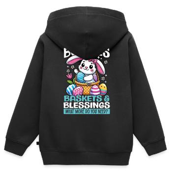 Hasen Körbe & Segen Süße Ostern - Kinder Premium Organic Zip Hoodie - Schwarz - Hinten - AI Model Kid Male (0cm)
