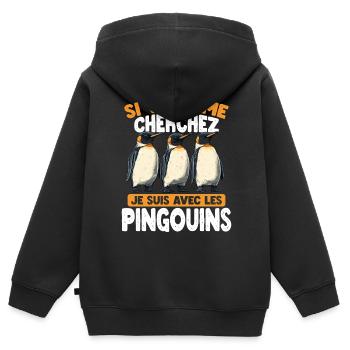 Wenn Du Mich Suchst, Bin Ich Bei Den Pinguine - Kinder Premium Organic Zip Hoodie - Schwarz - Hinten - AI Model Kid Male (0cm)