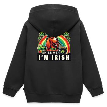 Kiss Me I'm Irish Hund St. Patrick's Day - Kinder Premium Organic Zip Hoodie - Schwarz - Hinten - AI Model Kid Male (0cm)